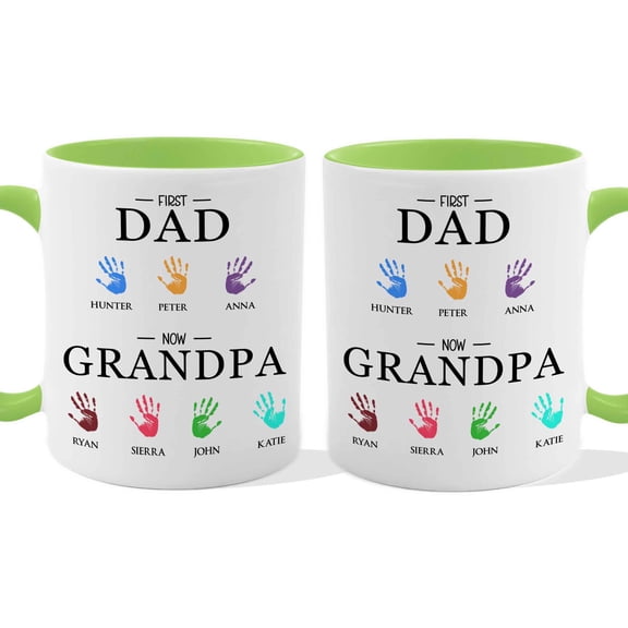 Customizaholic Personalized First Dad Now Grandpa Mug - Custom Handprint Names Design, Meaningful Family Keepsake Gift