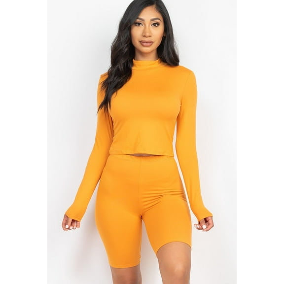 Mock Neck Top & Biker Shorts Set S