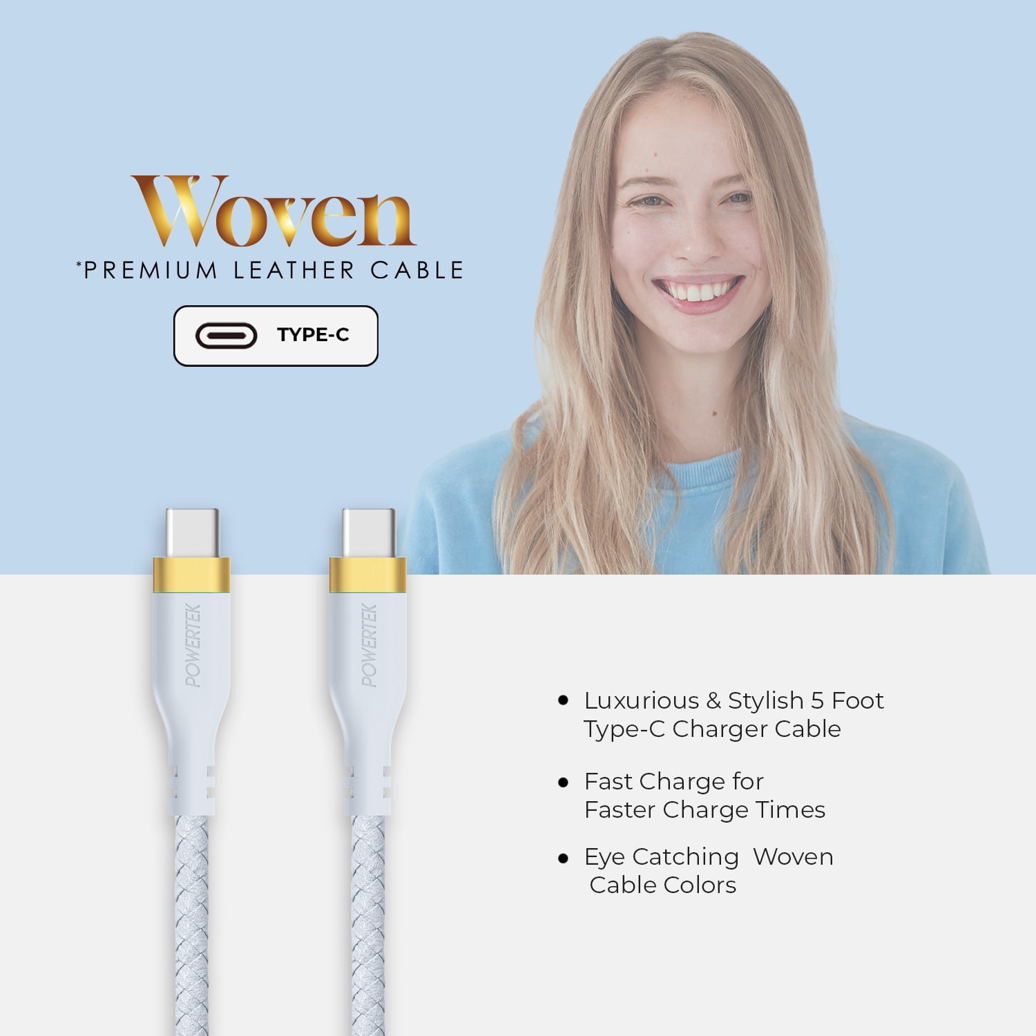 Liquipel Powertek Woven USB-C to USB-C - Blue