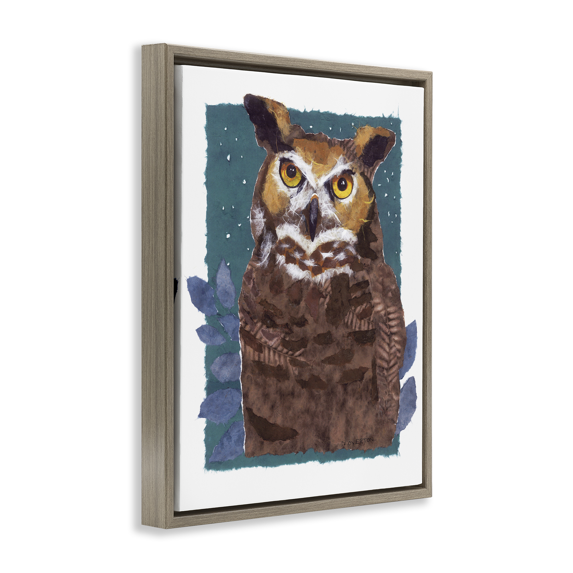 Stupell Industries Stern Owl Portrait Animals & Insects Painting Brown Floater Framed Canvas Art Print Wall Art, 25 x 31