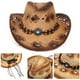 thumbnail image 5 of Sombrero de Vaquera de Paja de ala Ancha - Sombrero de Sol Transpirable para Hombres y Mujeres, con Banda de Adorno de Cuentas - Estilo Occidental para Viajes en la Playa al Aire Libre, 5 of 7