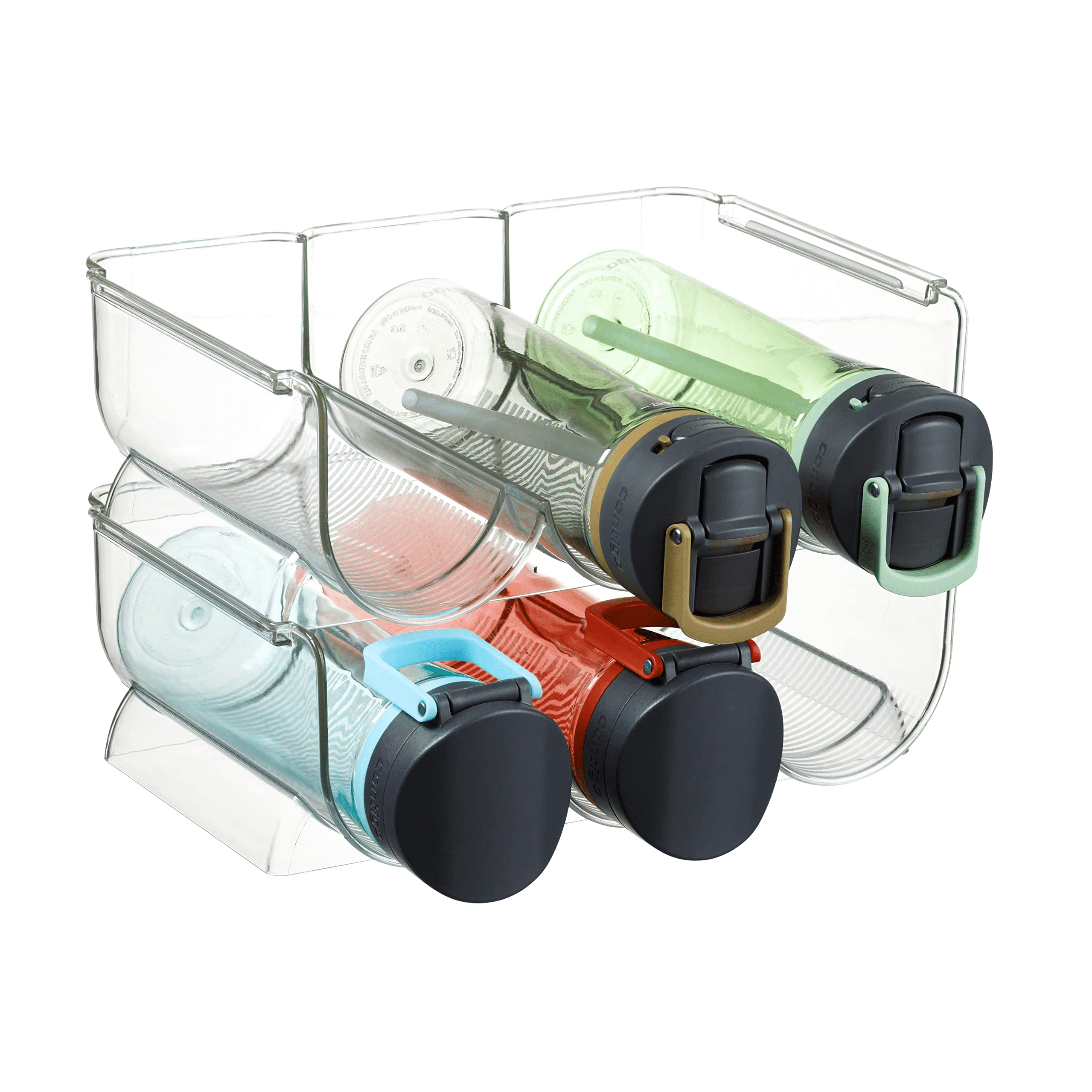 Plastic Free-Standing Stackable Storage Holder Rack - Water, Wine, and Drink Organizer Shelf for Kitchen Countertop, Cabinet, Pantry, Fridge, Freezer - Clear