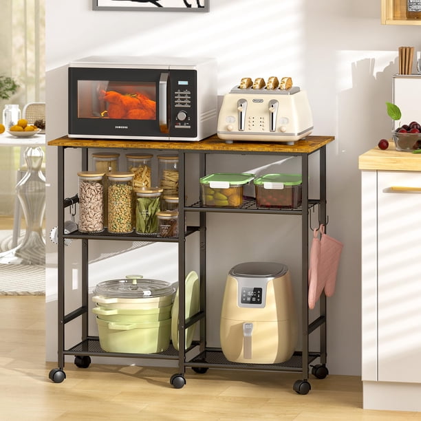 Carrito para Microondas de Cocina ThreeHio 89x36x82 cm Marrón Rústico