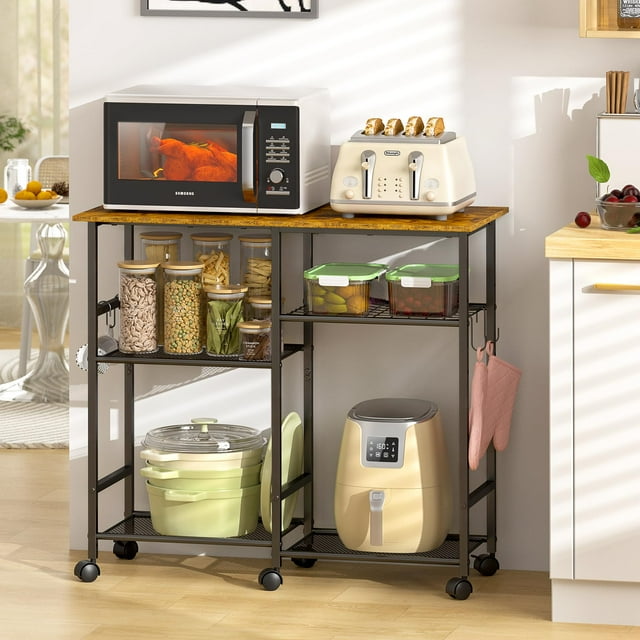 Carrito para Microondas de Cocina ThreeHio 89x36x82 cm Marrón Rústico