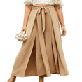 thumbnail image 2 of Pantalones Casuales de Pierna con Abertura para Mujer, Pantalones de Playa Holgados Estilo Palazzo de Cintura Alta, Pantalones de Verano Estilo Bohemio con Bolsillos. Caqui S, 2 of 8