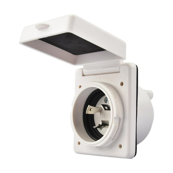 RVGUARD RV Power Inlet 30 Amp, 30 Amp Shore Power Inlet with Twist Lock, NEMA L5-30P RV Plug with Copper Pins and Stainless Steel Screws, White