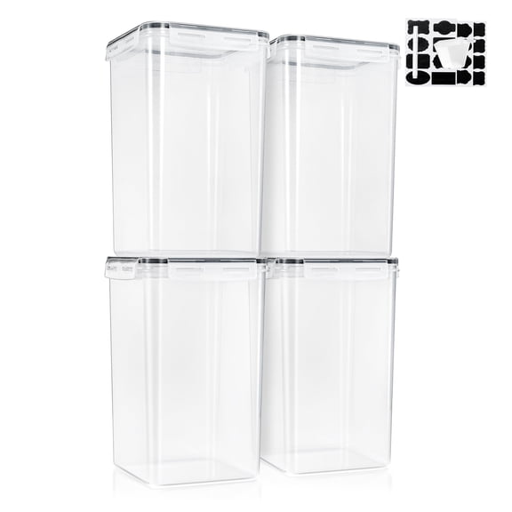 Sorbus 4-Pack Airtight Food Storage Containers (6.5L/219.79 oz) with Locking Lids, Measuring Cups & Labels