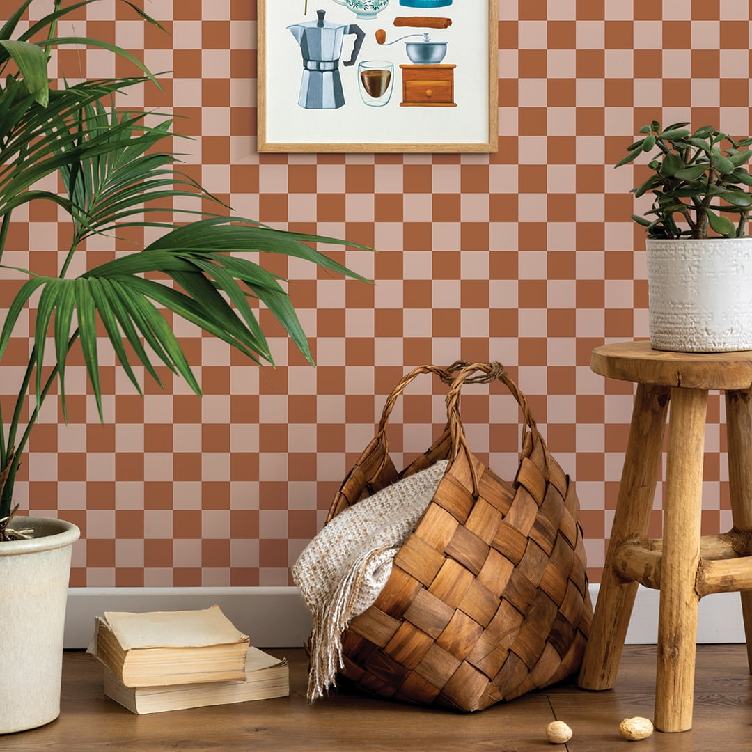 Tempaper Checkmate Pink Peel and Stick Wallpaper, 20.5" x 16.5'