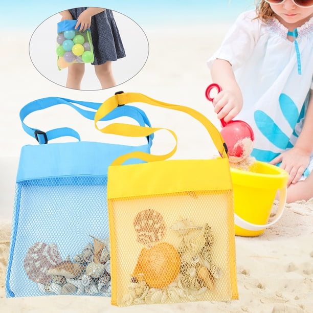 Lot de 2 sacs de plage en maille pour enfants – Support facile, séchage rapide, grande capacité, sangle réglable, excursions à la plage en famille