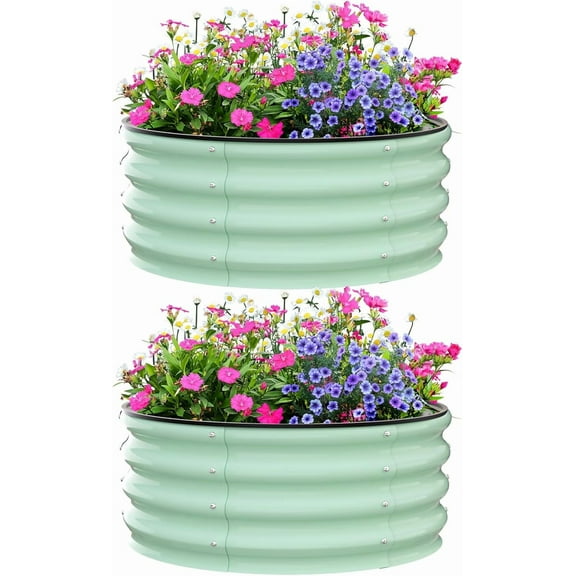 Raised Garden Beds Outdoor, 2 Pack 2x2x1 FT Galvanized Raised Garden Bed for Gardening, Round Metal Planter Box for Planting Plants Vegetables and Flower, Green