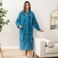 thumbnail image 4 of PAVILIA Womens Housecoat Zip Robe, Sherpa Zip Up Front Robe Bathrobe, Fuzzy Warm Zipper House Coat Lounger for Women Ladies Elderly with Pockets, Fluffy Fleece Long - Teal Sea Blue (Large/X-Large), 4 of 10