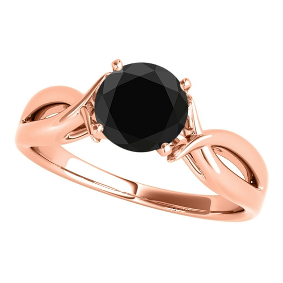 Mauli Jewels Engagement Rings for Women 2 Carat Black Diamond Solitaire Engagement ring 4 prong 14K Solid Rose Gold