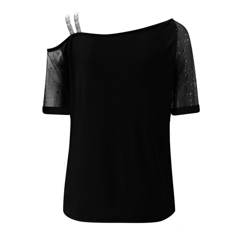トップス 9090girl OGLogo Off Shoulder Glitter Tee Graphic Tees for Women Printed Off Shoulder Glitter Short