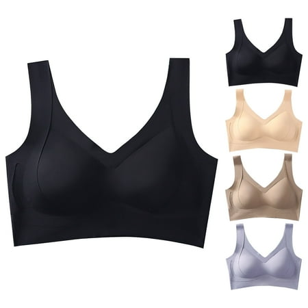 DDAPJ pyju Womens Wireless Seamless Bras Deep V No Underwire Push Up Bras Supportive Full Coverage Bralettes Plunge T Shirt Bra Flash Sales Today Black L