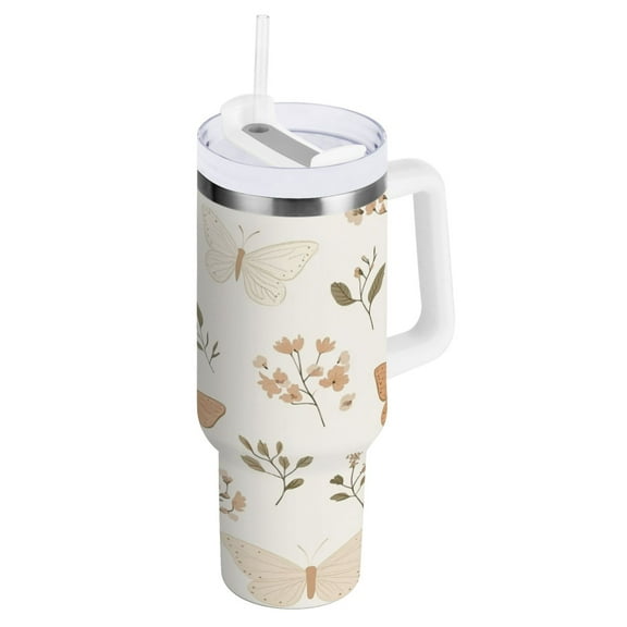 Butterflies and Botanicals Insulated Tumblers 40oz Double-Walled Stainless Steel Water Bottles Car Handle
