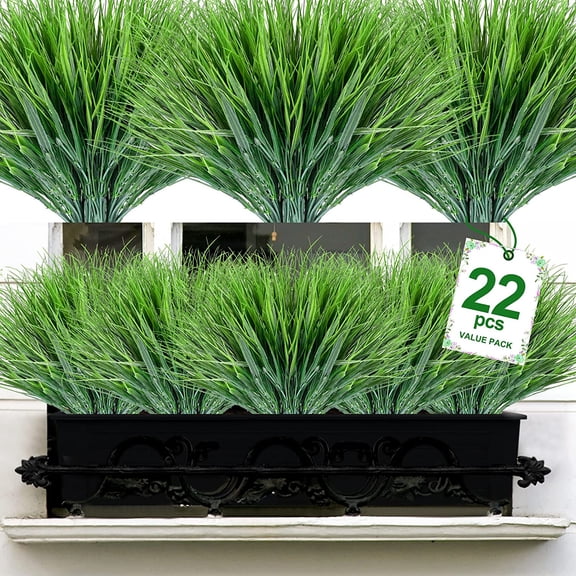 Artificial Plants Fake Outdoor Indoor Grass No Fade Faux Plastic Greenery Shrubs Garden Porch Window Box Décor (Grass)