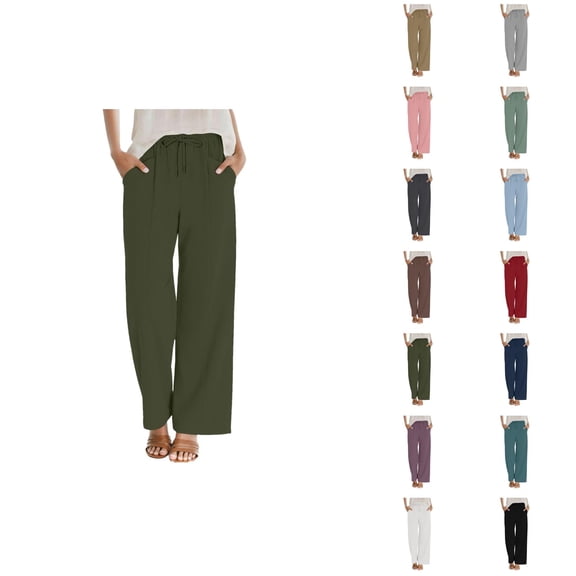 Palazzo Pants for Women 2026 Spring Elastic Waist Wide Straight Leg Loose Flowy Casual Work Pants Slacks with Pockets