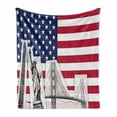 thumbnail image 1 of American Soft Flannel Fleece Blanket, USA Flag Themed Monuments Golden Gate Bridge Statue of Liberty Washington, Cozy Plush for Indoor and Outdoor Use, 70" x 90", Red White Navy Blue, by Ambesonne, 1 of 6