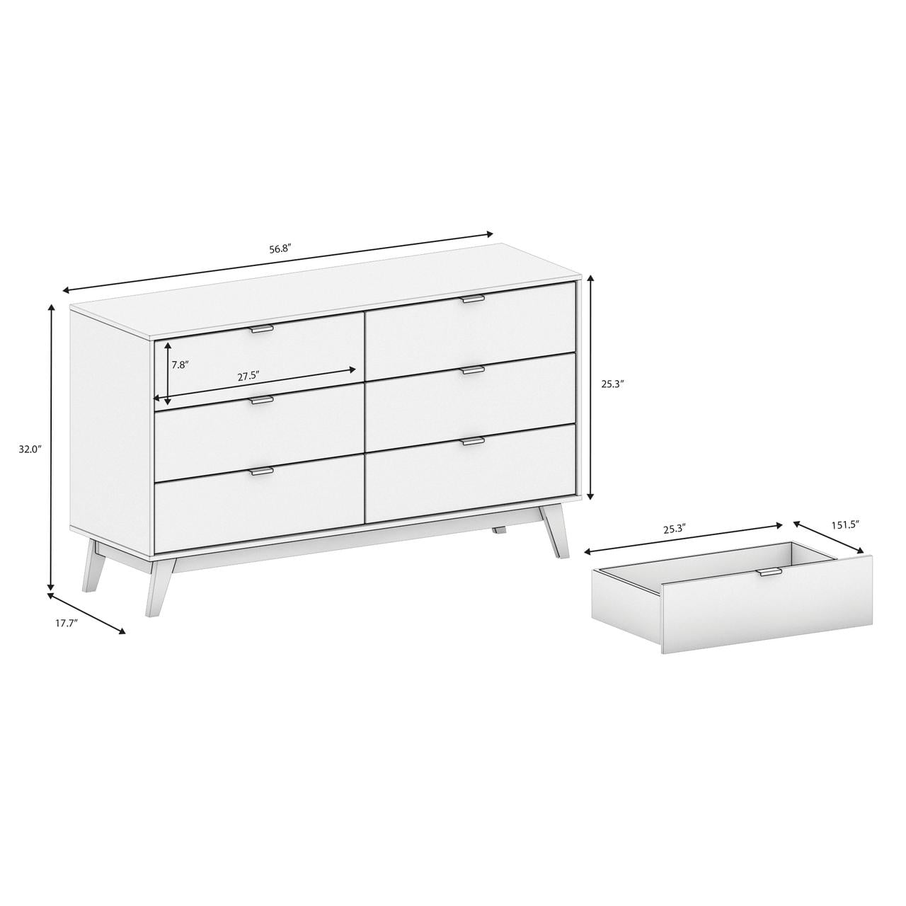 Kappesberg Hanford 3-Piece Bedroom Set, One 6-Drawer Dresser & Two 2-Drawer Nightstands, White, for Adults and Teens