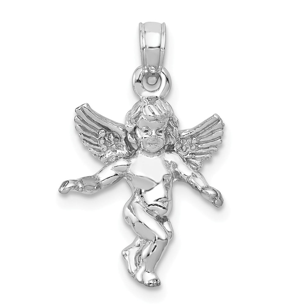 14K White Gold Angel Charm Pendant 