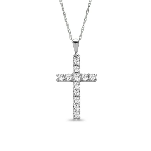 ARAIYA JEWELRY 14K White Gold Diamond Cross Pendant with Silver Chain Necklace for Women (1/2 Cttw, I-J Color, I2-I3 Clarity), 18"