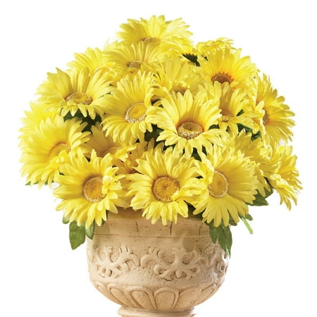 3 Daisies - Floral Gerbera Daisy Artificial Maintenance-Free Flower Bush - Set of 3, Yellow