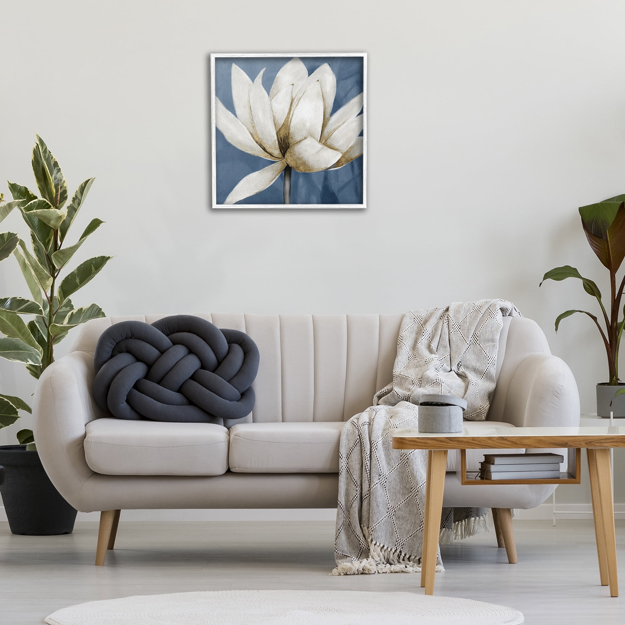Stupell Industries White Lotus Blooms Botanical & Floral Painting White Framed Art Print Wall Art, 24 x 24