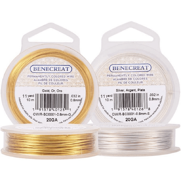 2 Rolls 20-Gauge Tarnish Resistant Silver/Gold Coil Wire 66-Feet/22-Yard in Total