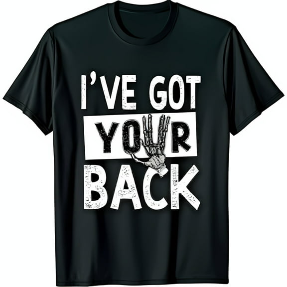 Black T-Shirt with Creepy Skeletal Hand Graphic I ve Got Your Back
