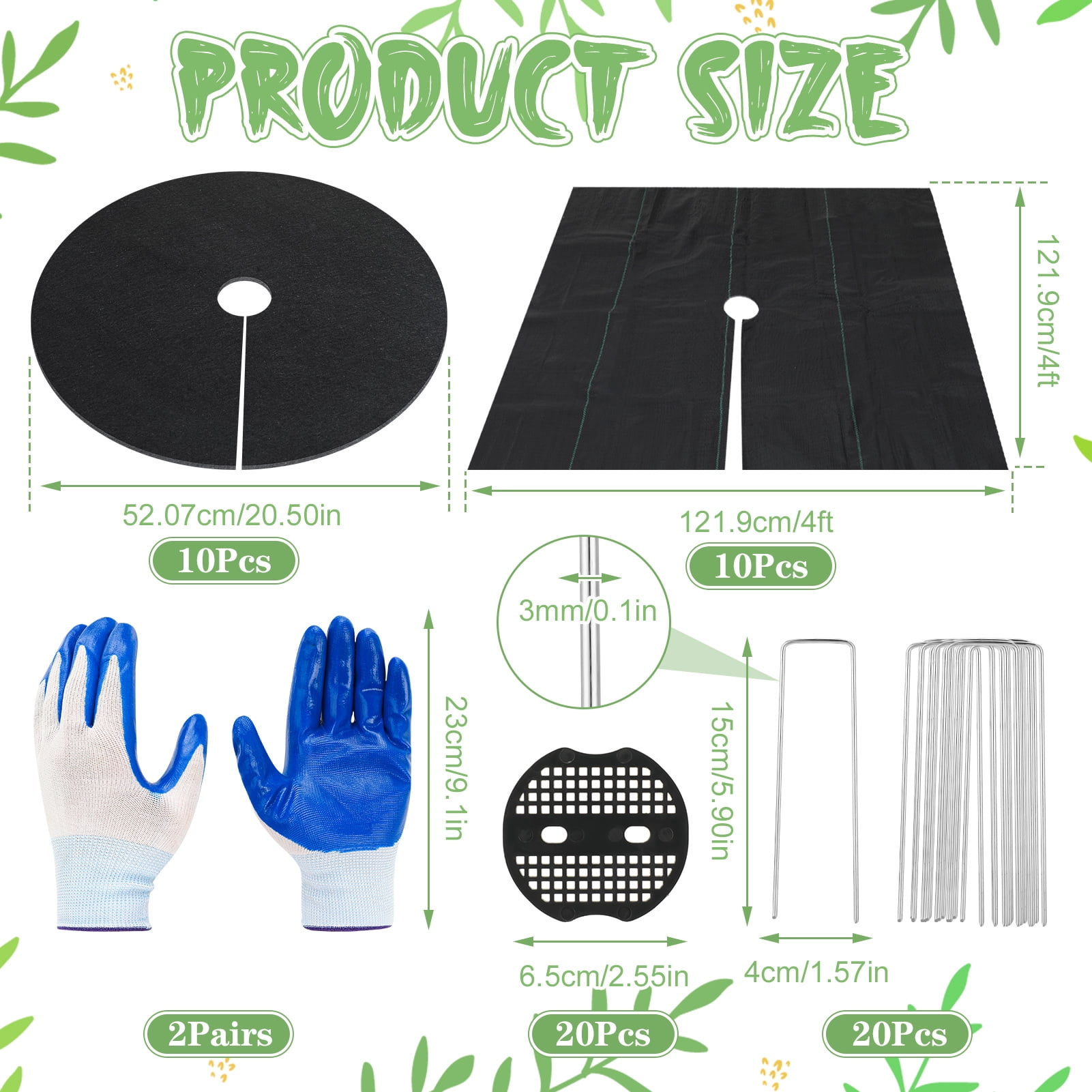Bocaoying 20 Pcs Tree Mulch Ring Weed Barrier Mats with Stakes Gloves, Fruit Tree Protector, 10Pcs 3.3Ft Square, 10Pcs 1.6Ft Round Thickened Landscape Fabric Mats, Garden Plant Cover for Weed Control