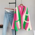thumbnail image 3 of SRZYMJ Women's Color Block V-Neck Pullover Sweater with Long Sleeves and Button Pocket Detail, 3 of 7