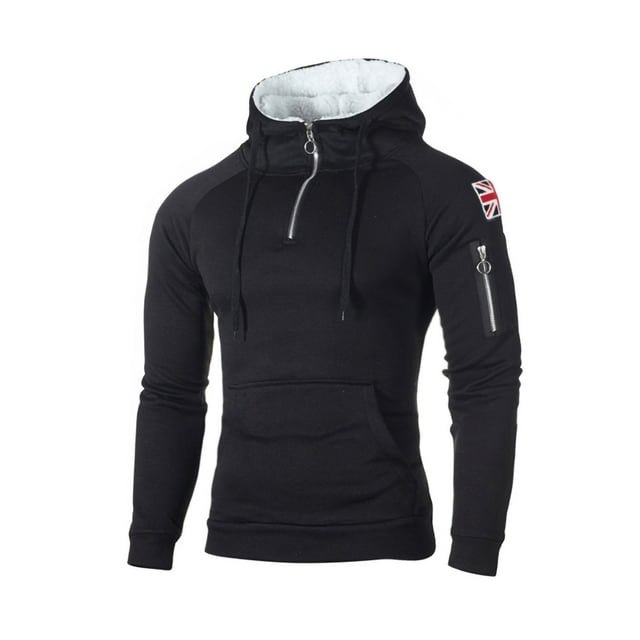 Fashnice Chandails en Molleton pour Hommes Sweat à Capuche à Cordon Manches Longues Coupe Régulière Sport Noir G