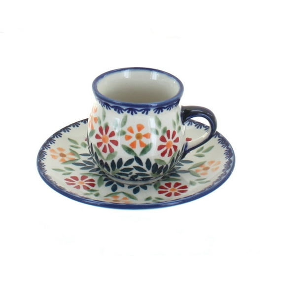 Blue Rose Polish Pottery Garden Bouquet Espresso Cup & Saucer