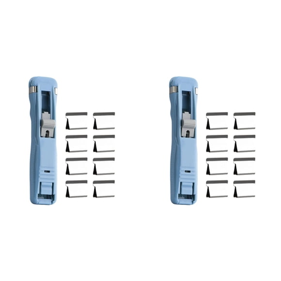 Lot de 2 Agrafeuse Portable pour Reliure à Anneaux - Comprend 16 Agrafes Réutilisables, Distributeur de Pinces à Papier à Main, Mini Agrafeuse Poussoir, Clipper à Papier Rapide Réutilisable pour Bureau Maison