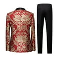 thumbnail image 2 of Men's 2 Piece Red Gold Jacquard Suits One Button Slim Fit Shawl Collar Party Prom Tuxedo, 2 of 7