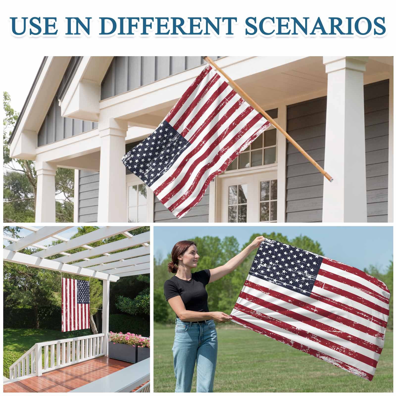 4th of July Flags for Outside 3x5 ft American Flag Outdoor Flags Double Sided Grommets House Banner Vintage USA Flag July 4th Patio Yard Flag for Outdoor Party Porch Independence Day Decor
