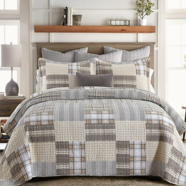 Sahsahcasa Juego De Edredón Tamaño King, 100% Algodón, Juego De Cama King, Colchas, Colchas De Granja, Reversibles, A Cuadros, Edredones Ligeros, Colcha Para Cama King Para Todas Las Estaciones, Color