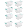 thumbnail image 1 of Sterilite Medium Clip Box, Stackable Small Storage Bin with Latching Lid, Plastic Container to Organize Office, Crafts, Clear Base and Lid, 4-Pack, 1 of 1