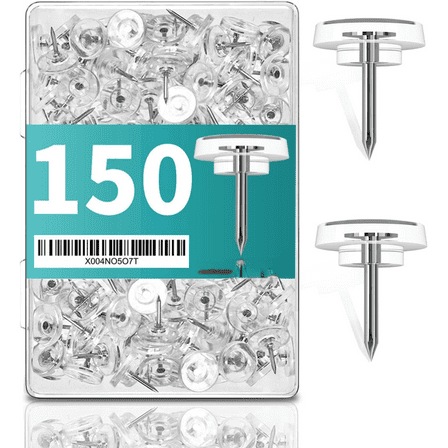 150 PCS Flat Clear Short Push Pins for Wall Thumb Tacks for Walls Flat thumbtacks Push pin for Bulletin Board Shadow Box Display Thumbtack for Cork Board