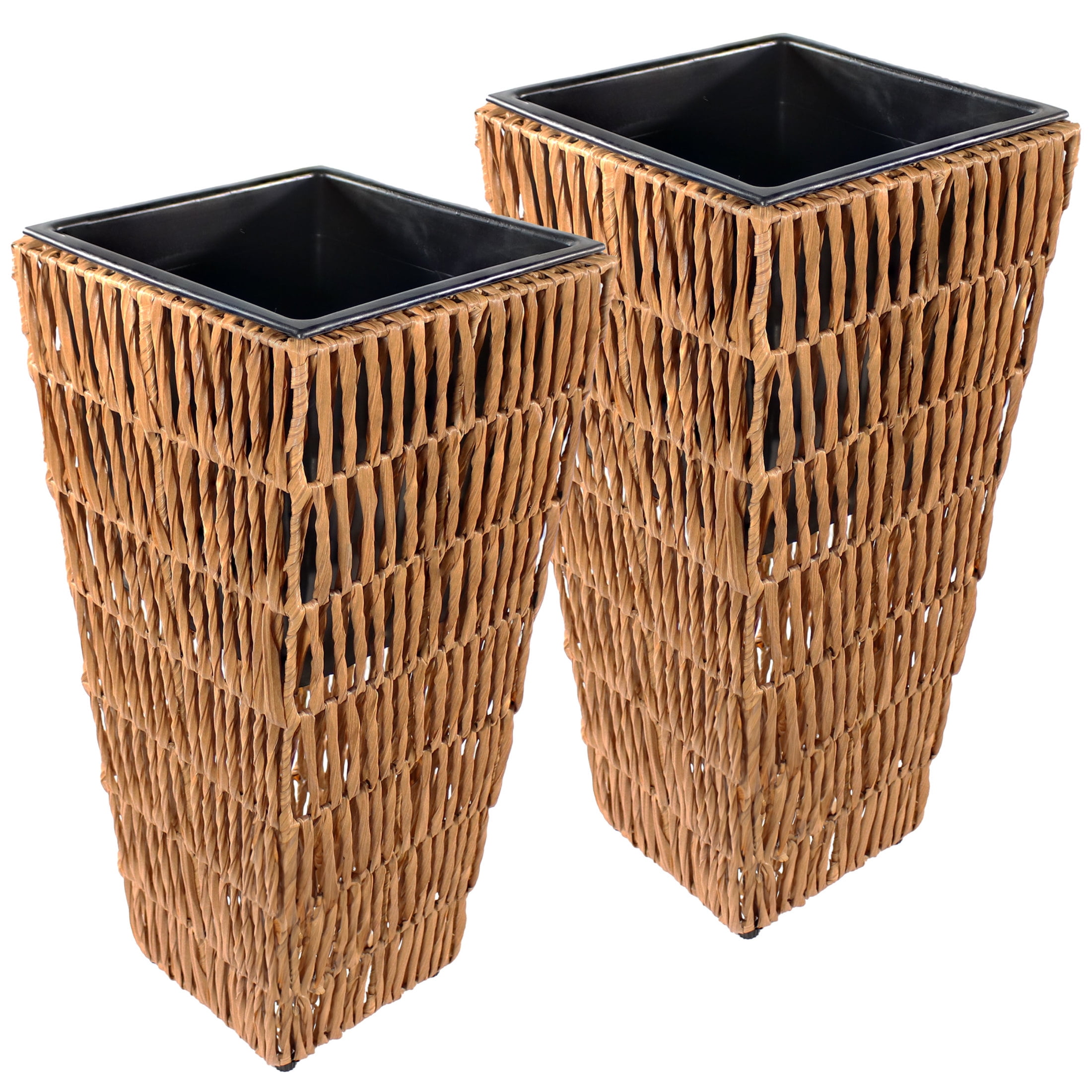Sunnydaze Hyacinth 11" x 11" x 24" Square Barley Poly-Wicker Planter with Liner