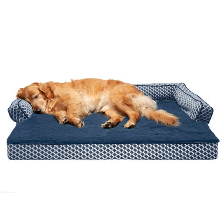 UPC: 0842229107159 | FurHaven Pet Products Plush & Decor Comfy Couch Cooling Gel Top Short Sided Sofa Pet Bed for Dogs & Cats – Diamond Blue Jumbo