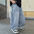 thumbnail image 2 of Gyexs School Uniform Pants for Girls Casual Loose Fit Outerwear Girl's Fashion Girls Flare Jeans Sweatpants (Dark Blue, 13-14 Years), 2 of 8
