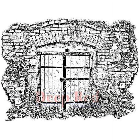 Deep Red Rubber Stamp Secret Garden Gate Brick Wall