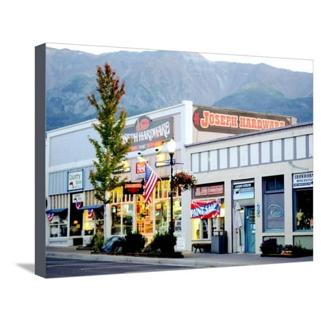 Historic Stores at Night on Main Street in Small Town of Joseph, Wallowa County, Oregon, USA Stretched Canvas Print Wall Art By Nik