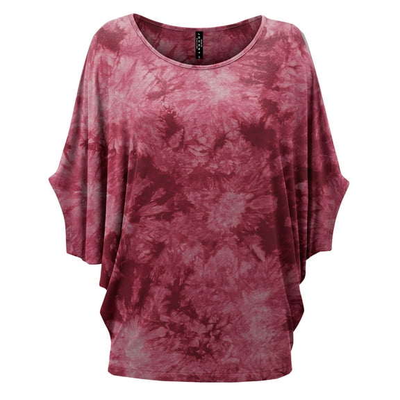 Made by Johnny Women's Tie Dye Scoop Neck Half Sleeve Batwing Dolman Top L WINE