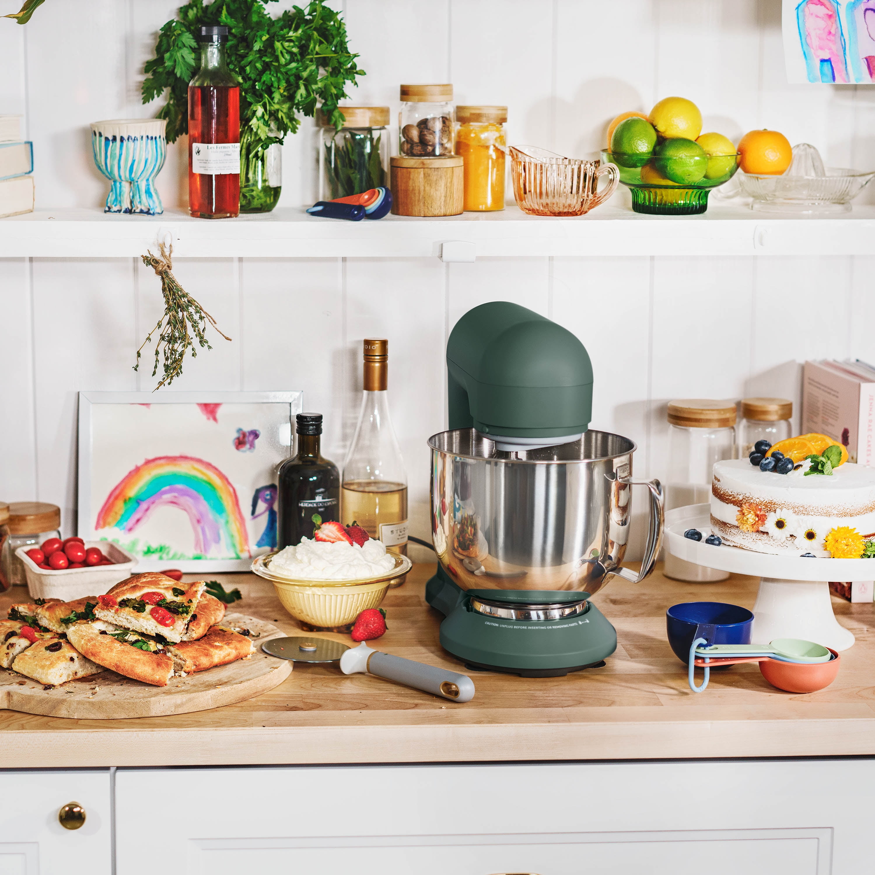 Beautiful 5.3 qt Stand Mixer, Thyme Green with Flat Beater, Dough Hook, Balloon Whisk