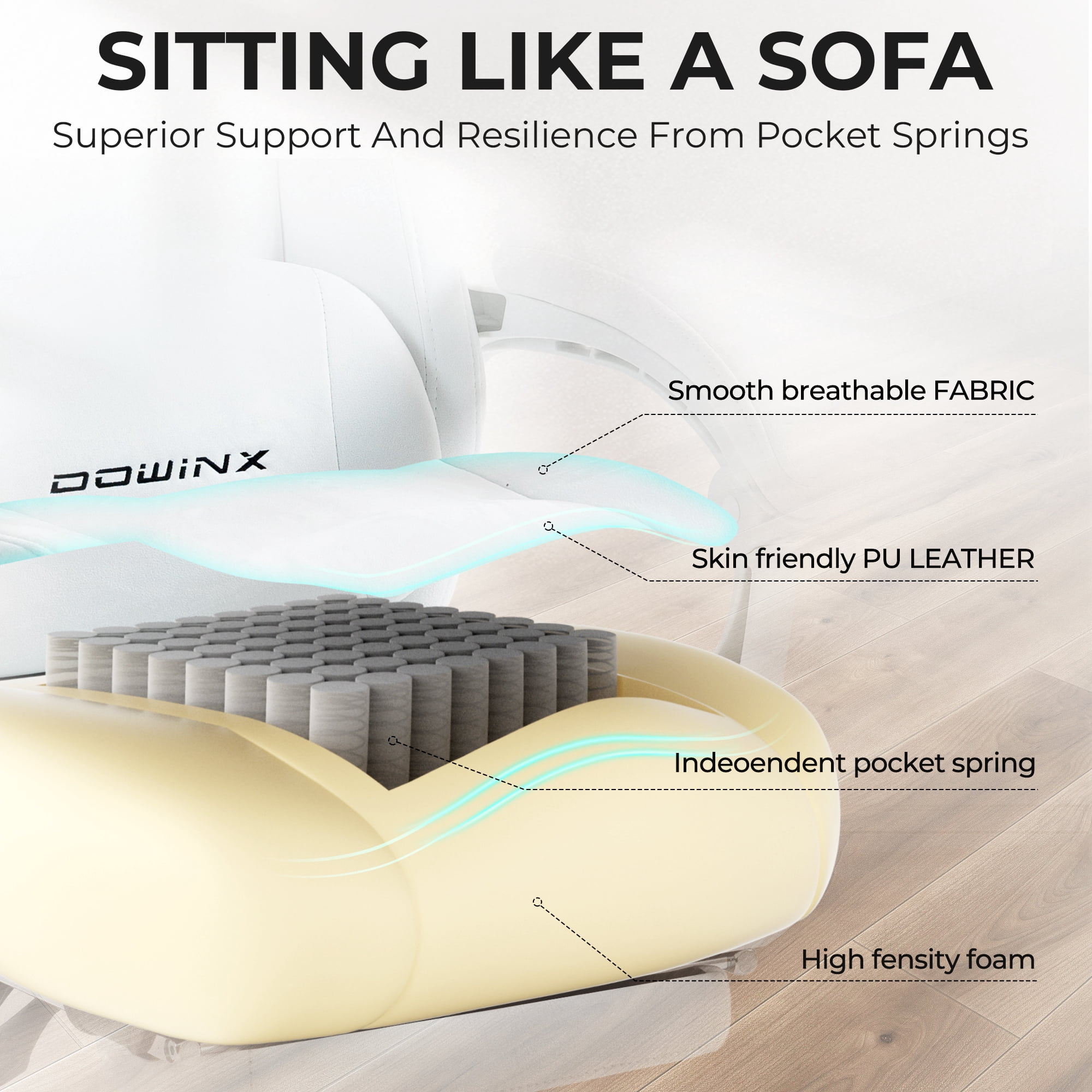 GOOSEA Big and Tall Gaming Chair with Footrest and Suede Fabric, Office Game Chair with Pocket Spring Cushion, High Back Ergonomic for Adults, 440LBS, White