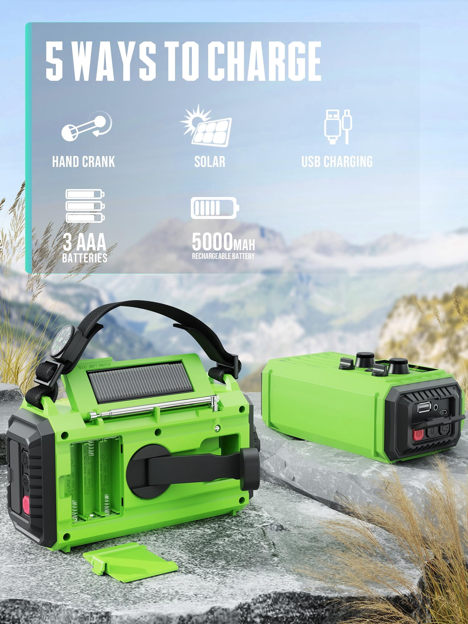 Emergency Radio With Noaa Weather Alert - Solar Hand Crank Portable Am/fm Shortwave  Rechargeable 5000mah Usb Flashlight Sos Alarm For Home Outdoor Hurricane