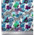 thumbnail image 1 of Soimoi Blue Polyester Crepe Fabric Tropical Leaves & Wild Animal Print Sewing Fabric BTY 42 Inch Wide, 1 of 3