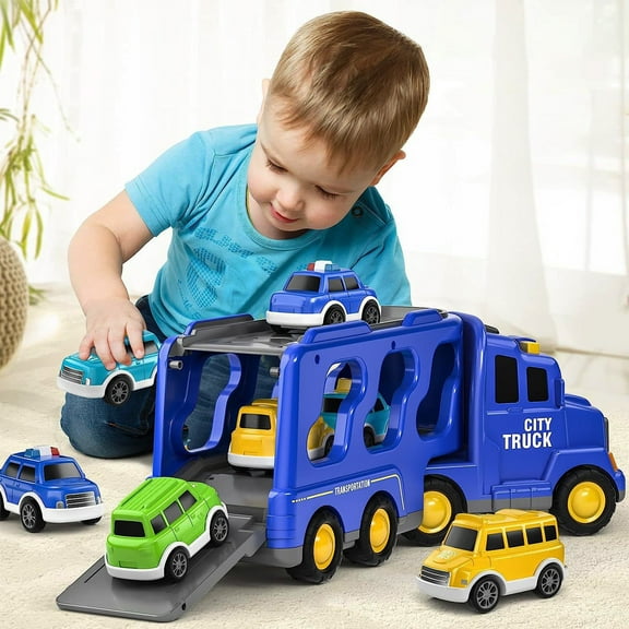 Fire Truck Toys for Toddlers Aged 3 4 5 6, Truck Friction Power Toy Car, Fire Rescue Truck, Ladder Truck, Helicopter and Sprinkler, Christmas Birthday Gifts for Boys & Girls 3-5 Years Old